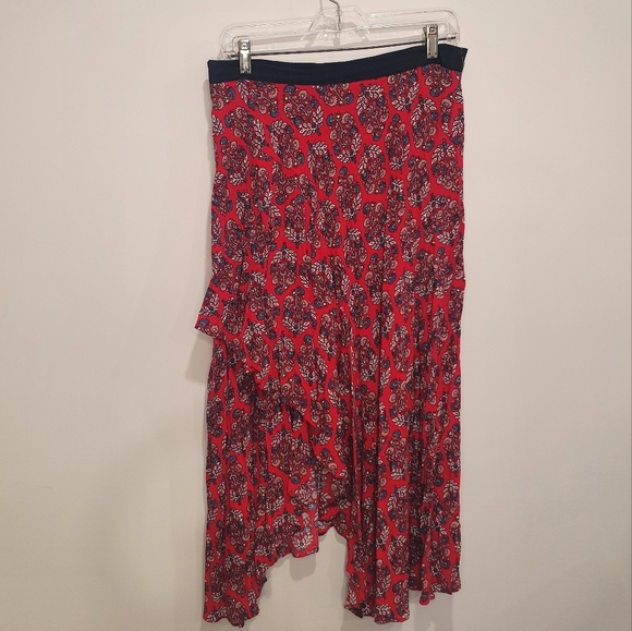 Marks and Spencer high low ruffle floral maxi midi skirt, red, size 8 long - Picture 3 of 3